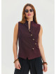 V Neck Cross Buttoned Red Authentic Blouse 4547